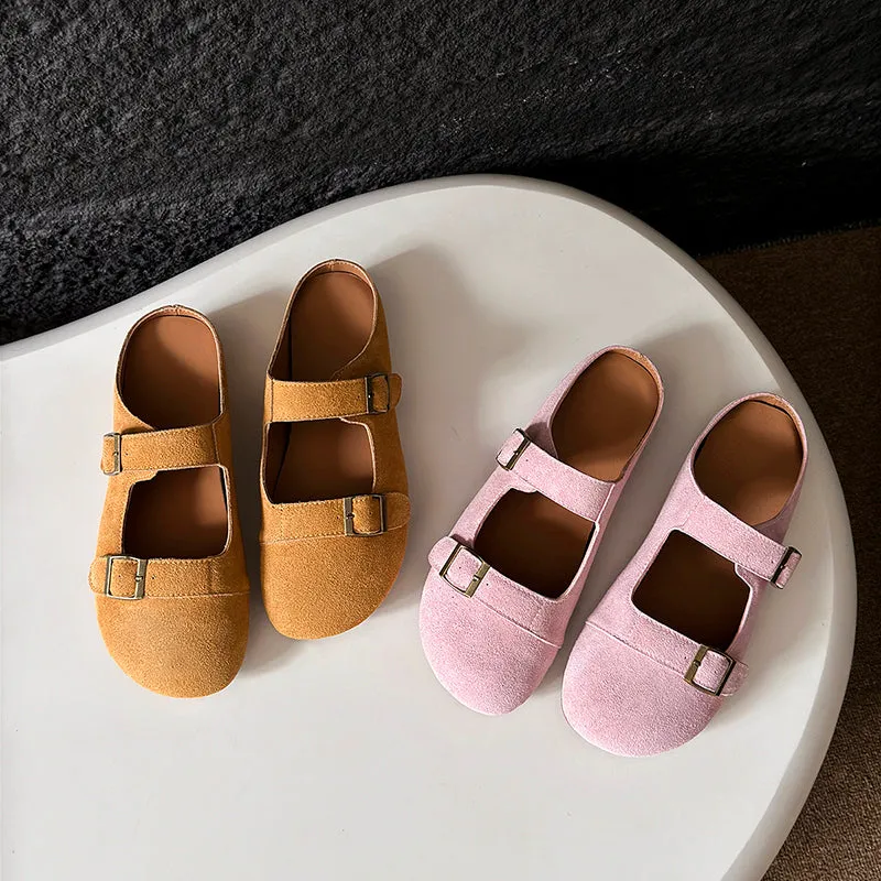 Women's Leather Flat Casual Stylish Buckle Decoration Mule Shoes