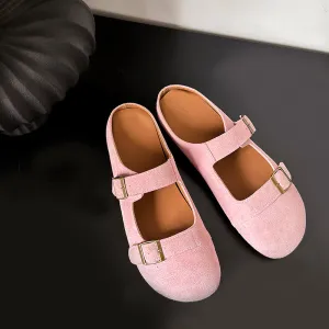 Women's Leather Flat Casual Stylish Buckle Decoration Mule Shoes