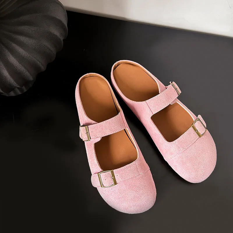 Women's Leather Flat Casual Stylish Buckle Decoration Mule Shoes
