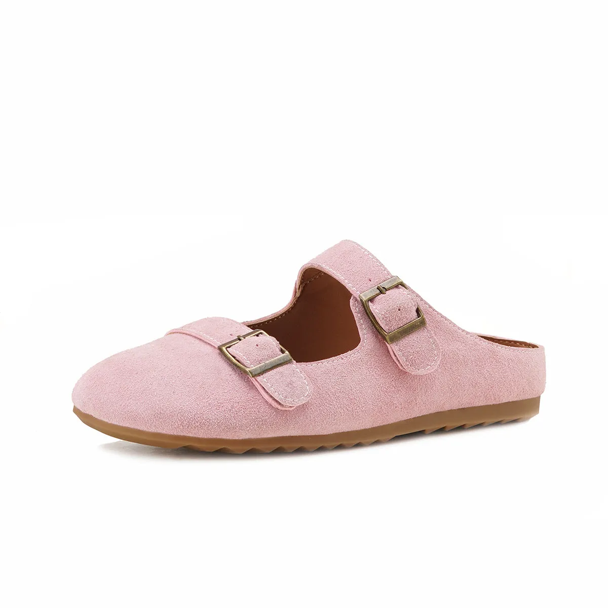 Women's Leather Flat Casual Stylish Buckle Decoration Mule Shoes