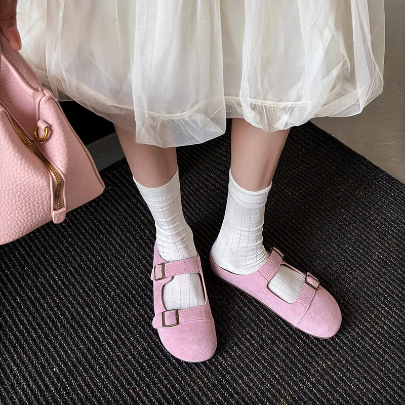 Women's Leather Flat Casual Stylish Buckle Decoration Mule Shoes