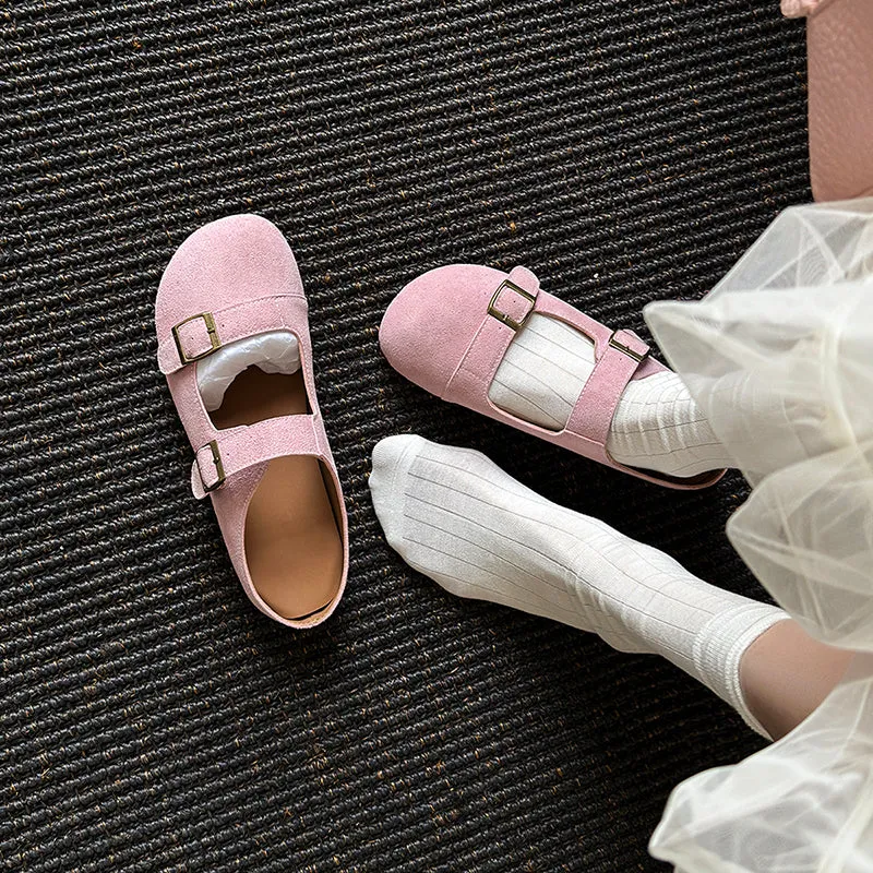 Women's Leather Flat Casual Stylish Buckle Decoration Mule Shoes