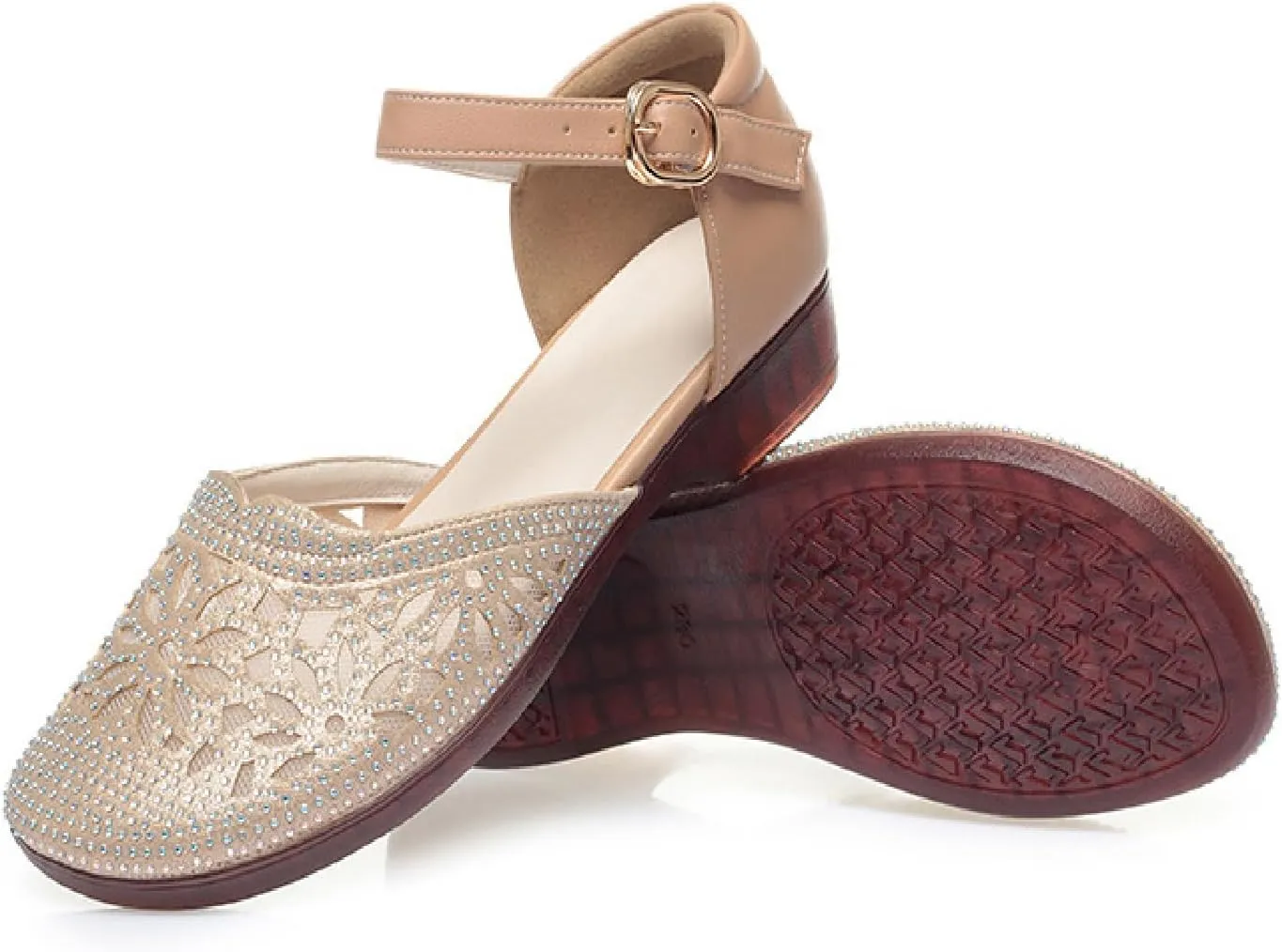 Women's Leather Meshgauze Rhinestones Backless Ankle Strap Chunky Low Heels Sandals Summer Breathable Shallow Mouth Closed Toe Round Toe Comfort Soft Sole Block Heel Sandals