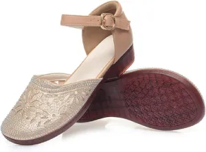Women's Leather Meshgauze Rhinestones Backless Ankle Strap Chunky Low Heels Sandals Summer Breathable Shallow Mouth Closed Toe Round Toe Comfort Soft Sole Block Heel Sandals