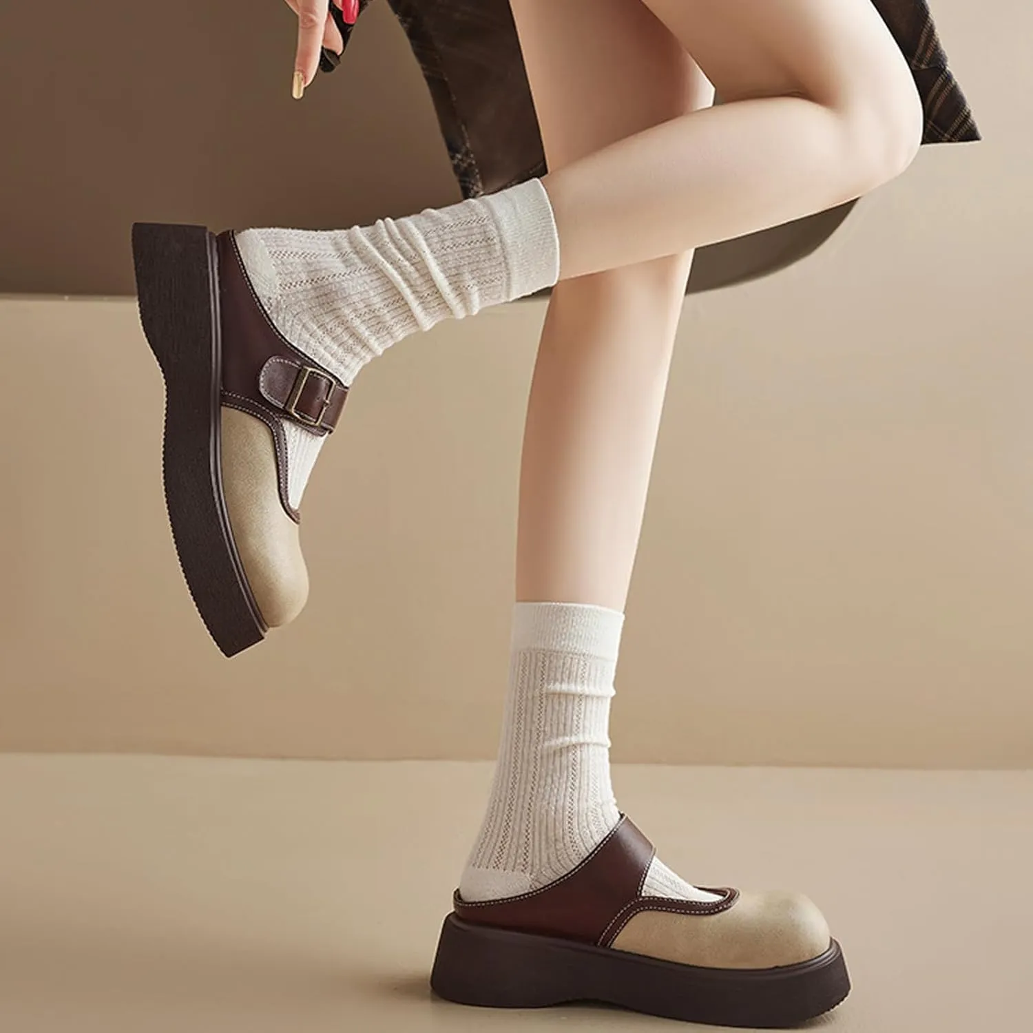 Women's Leather Monk Buckle Chunky Platform Mules Vintage Round Toe Slingback Clogs Casual Backless Loafers for Leisure, Party, Date