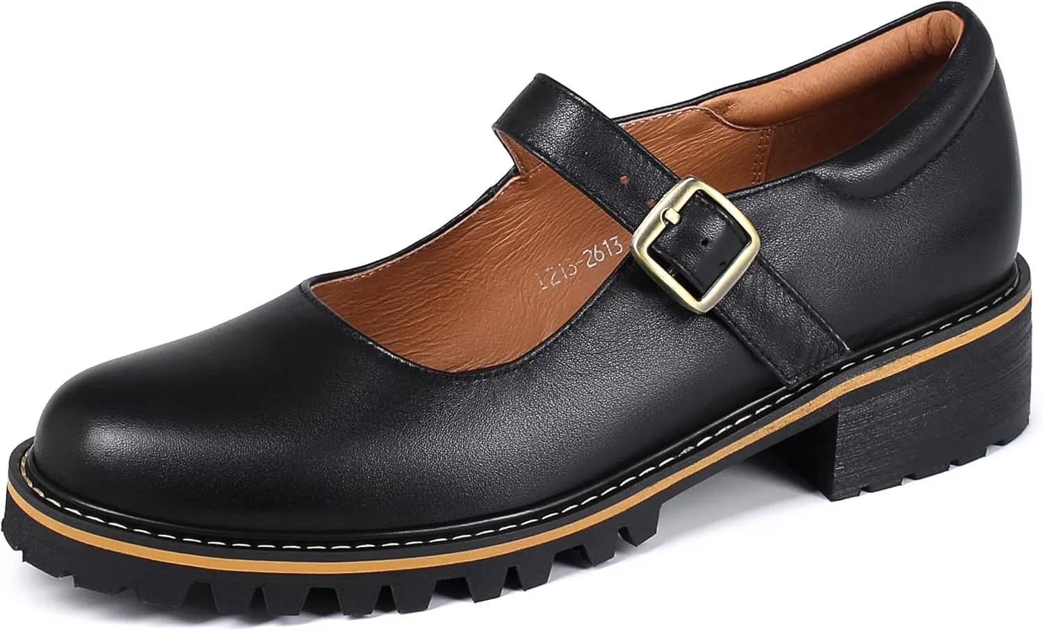 Women's Leather Oxford Mary Janes Shoes Flats Chunky Low Heels Platform Sewing Retro Classics Round Toe Ankle Strap