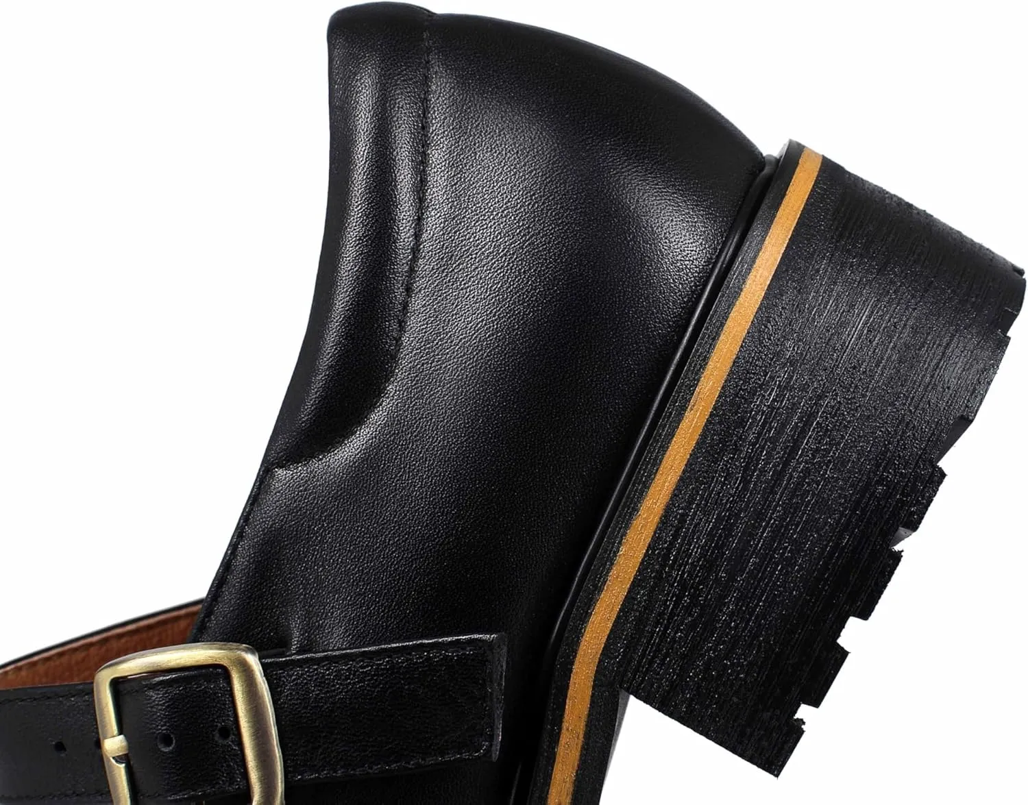 Women's Leather Oxford Mary Janes Shoes Flats Chunky Low Heels Platform Sewing Retro Classics Round Toe Ankle Strap