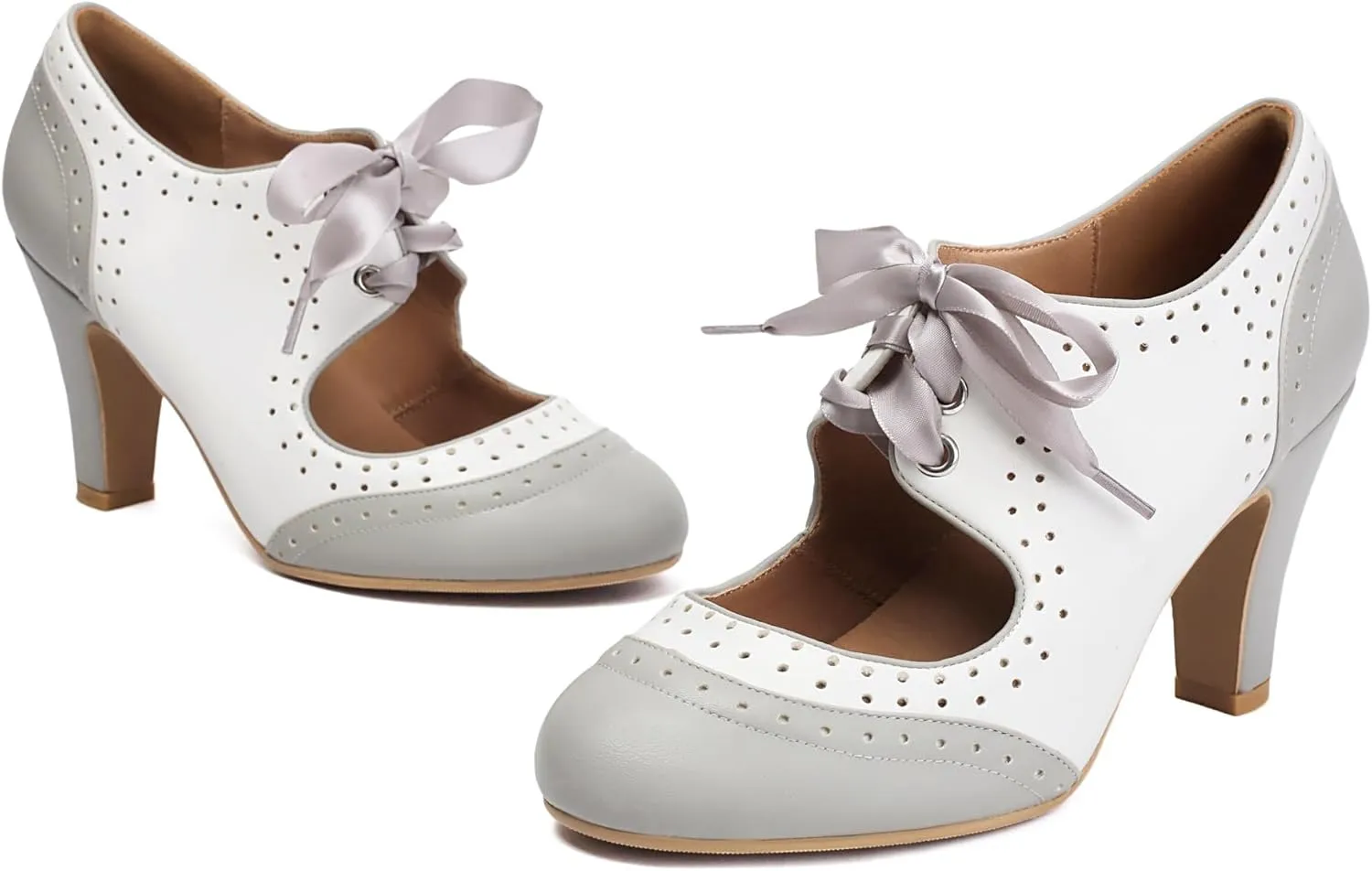 Women's Mary Jane Vintage Close Round Toe Lace Up Vintage 1950s Heels Retro 1920s Victorian Pumps 1930s Shoes