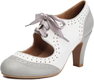 Women's Mary Jane Vintage Close Round Toe Lace Up Vintage 1950s Heels Retro 1920s Victorian Pumps 1930s Shoes