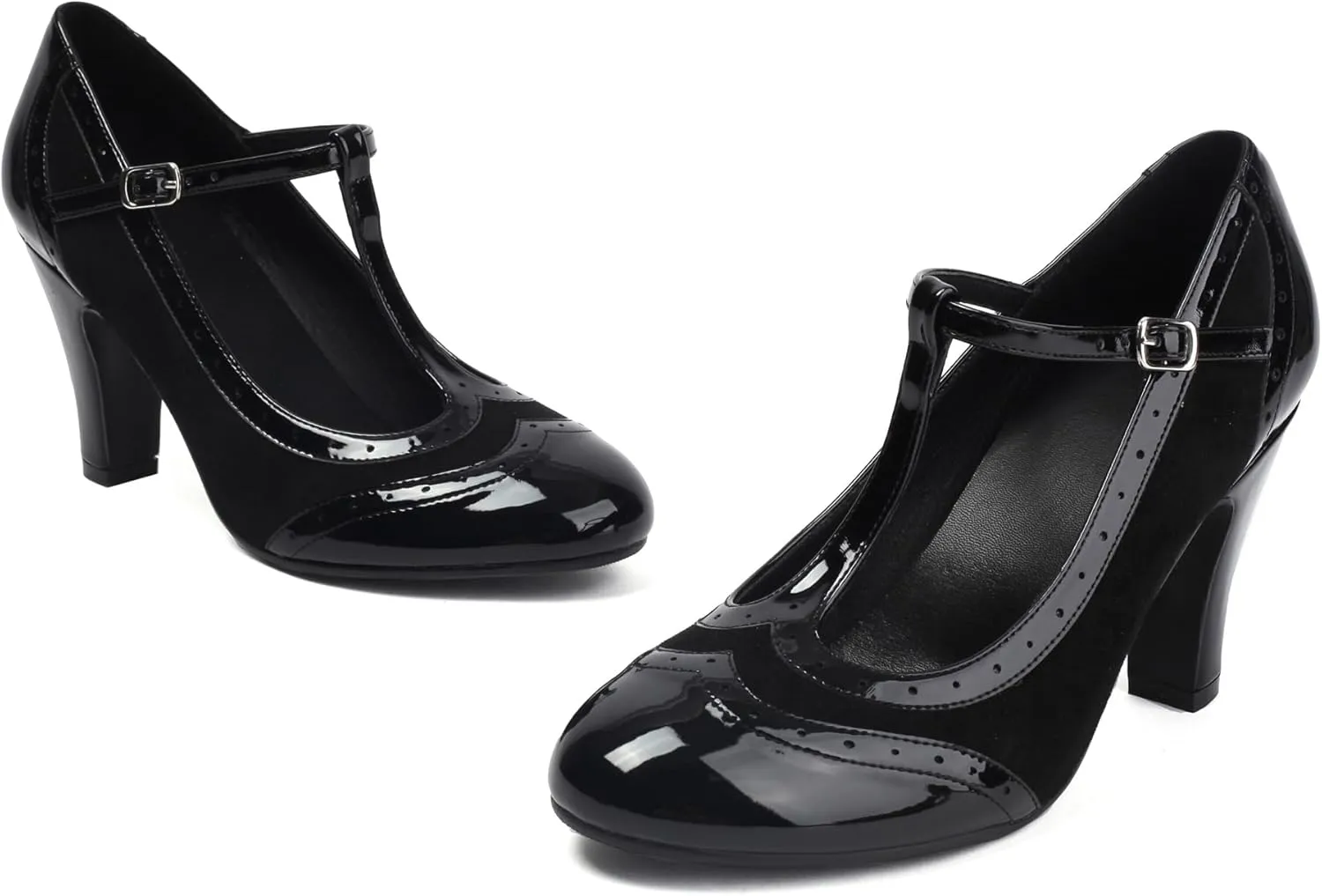 Women's Mary Jane Wingtip Rockability Oxford Close Round Toe Vintage 1950s Heels T-Straps Retro 1920s Victorian Pumps Shoes