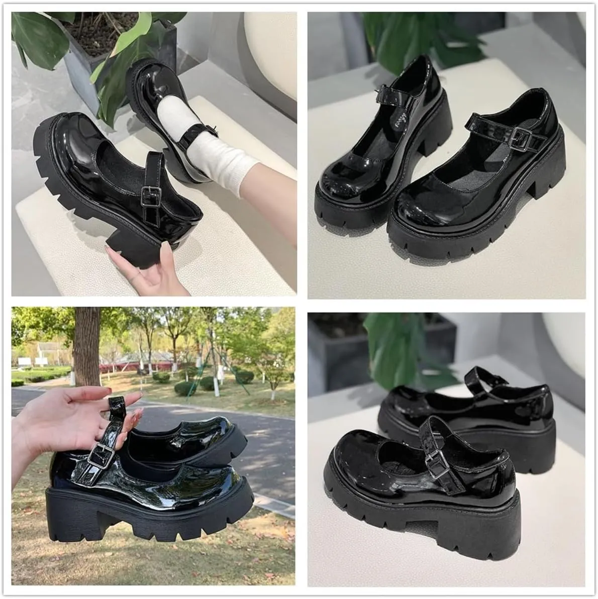 Womens Mary Janes Shoes Platform Low Heel Chunky Pumps Gothic Shoes Round Toe Ankle Strap Oxford Dress Shoes
