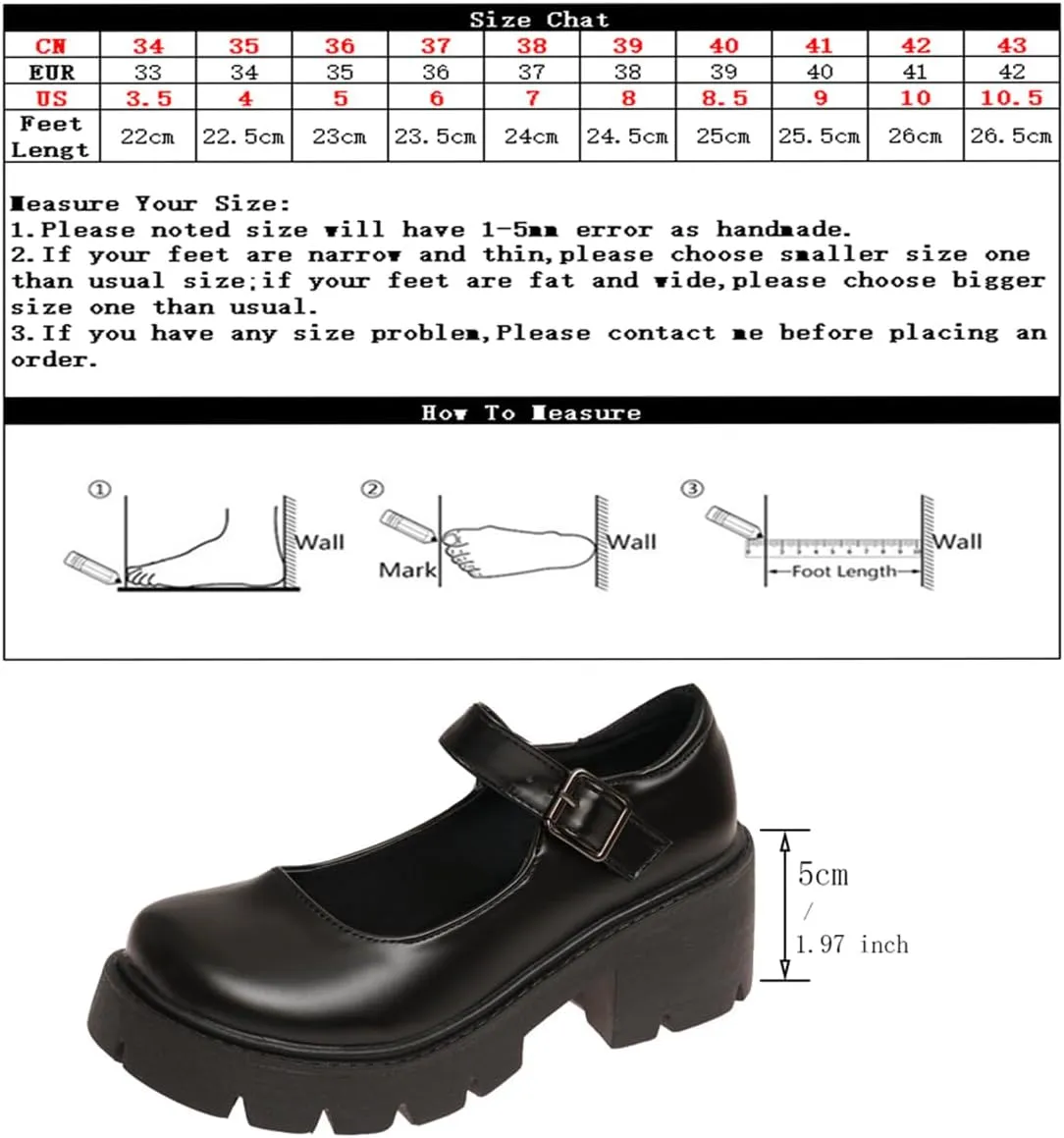 Womens Mary Janes Shoes Platform Low Heel Chunky Pumps Gothic Shoes Round Toe Ankle Strap Oxford Dress Shoes