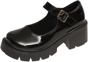 Womens Mary Janes Shoes Platform Low Heel Chunky Pumps Gothic Shoes Round Toe Ankle Strap Oxford Dress Shoes