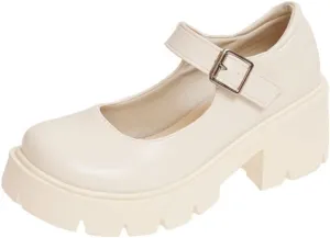 Womens Mary Janes Shoes Platform Low Heel Chunky Pumps Gothic Shoes Round Toe Ankle Strap Oxford Dress Shoes