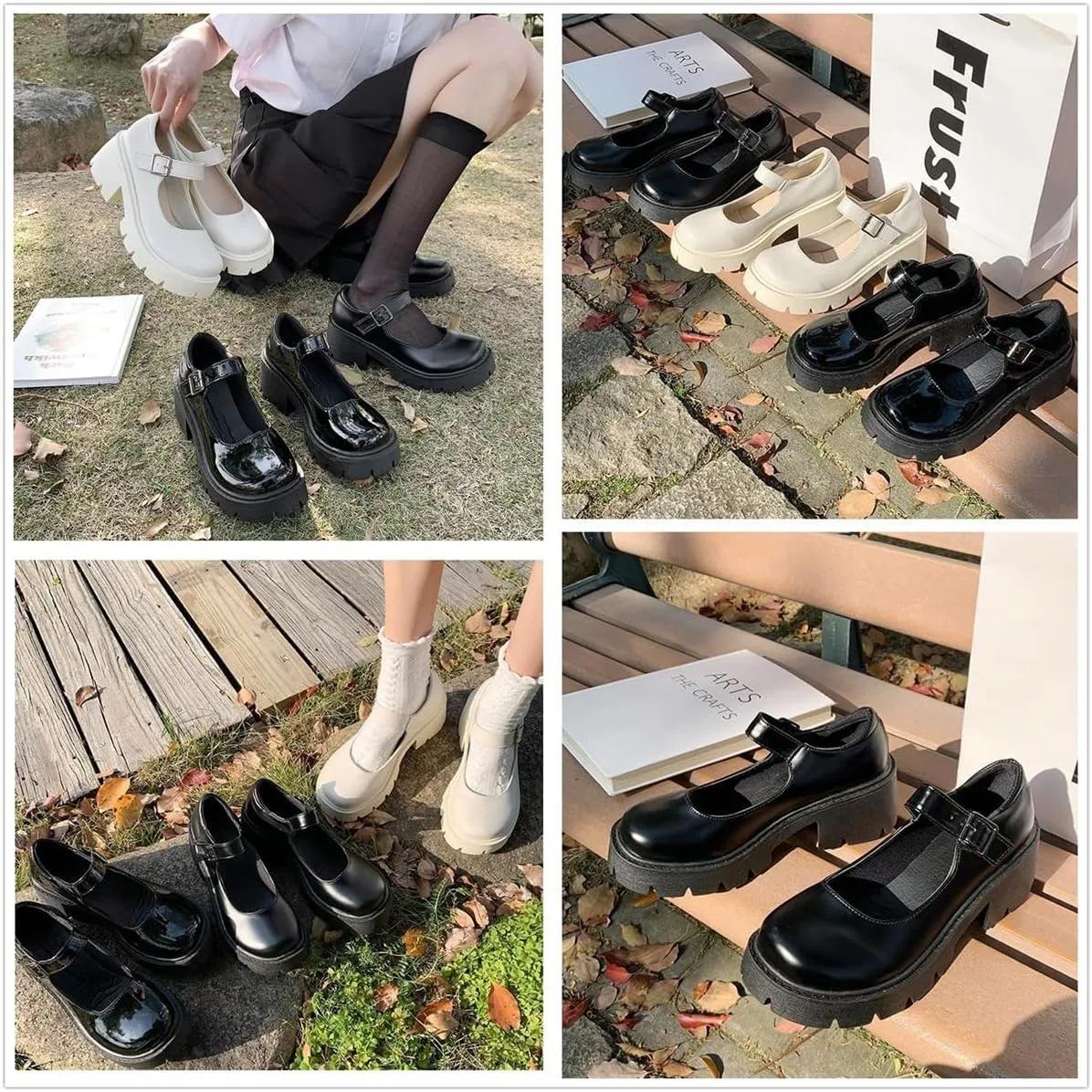 Womens Mary Janes Shoes Platform Low Heel Chunky Pumps Gothic Shoes Round Toe Ankle Strap Oxford Dress Shoes