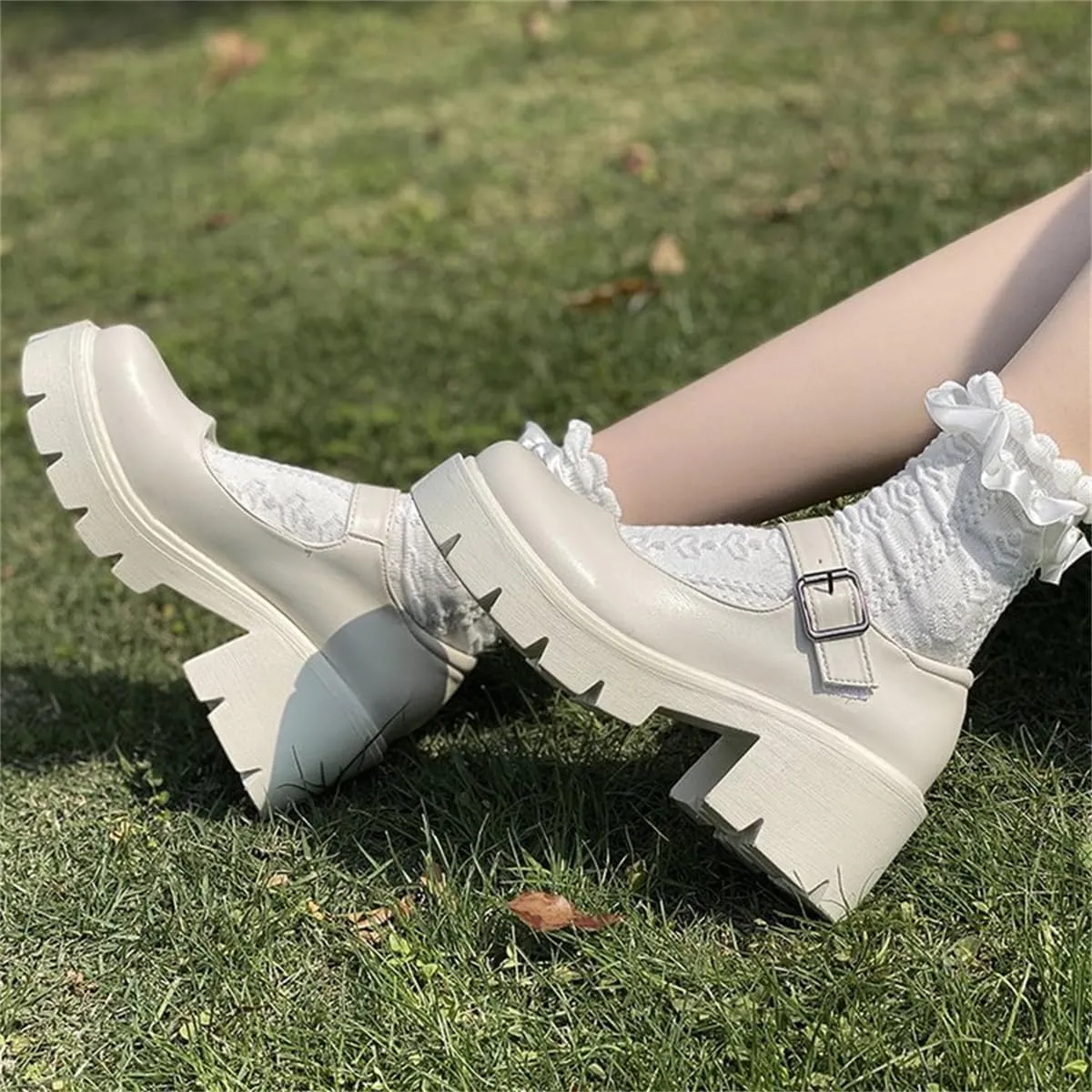 Womens Mary Janes Shoes Platform Low Heel Chunky Pumps Gothic Shoes Round Toe Ankle Strap Oxford Dress Shoes