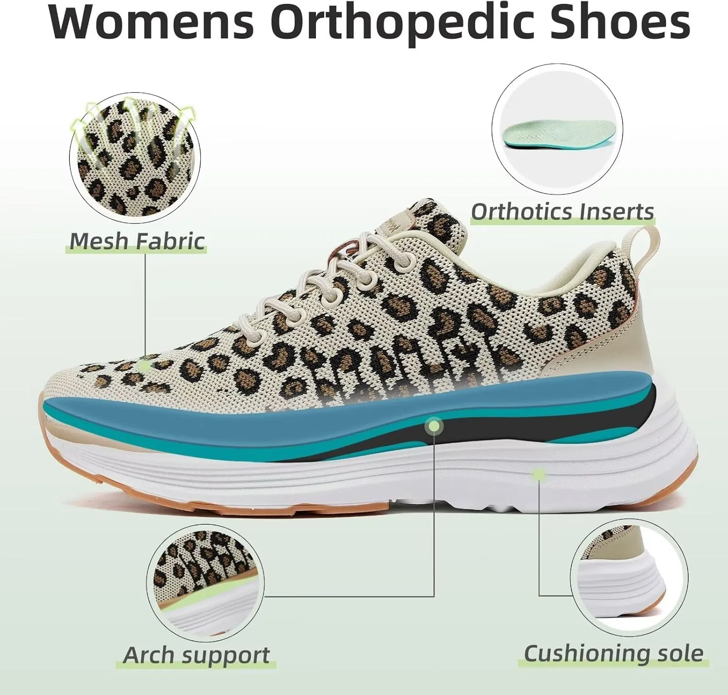 Women's Orthopedic Fashion Sneakers with Arch Support: Comfortable Cushion Flat Feet Shoes for Plantar Fasciitis, Orthotic Supportive Casual Thick Sole Sneakers for Ankle and Foot Pain Relief