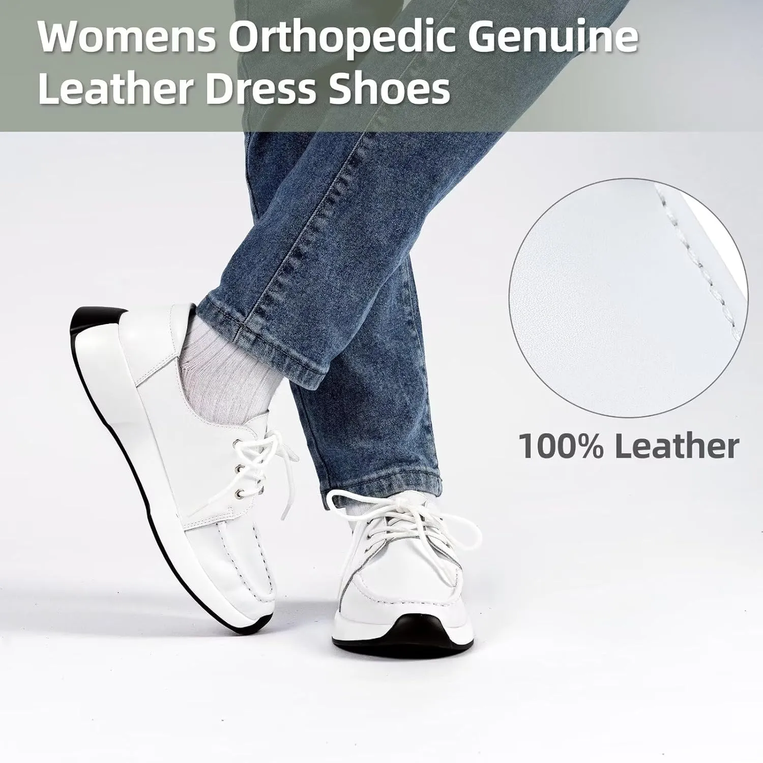 Women's Orthopedic Leather Dress Walking Shoes: Casual Sneakers with Arch Support for Plantar Fasciitis, Comfortable Supportive Shoes with Orthotic Insoles for Foot and Heel Pain