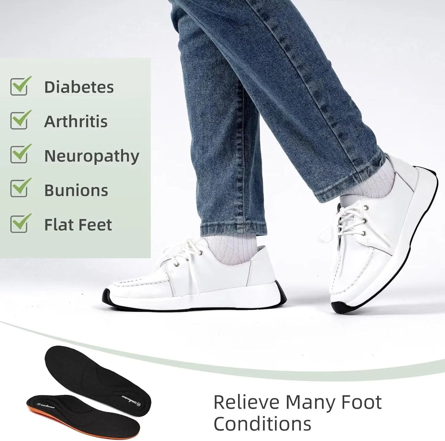 Women's Orthopedic Leather Dress Walking Shoes: Casual Sneakers with Arch Support for Plantar Fasciitis, Comfortable Supportive Shoes with Orthotic Insoles for Foot and Heel Pain