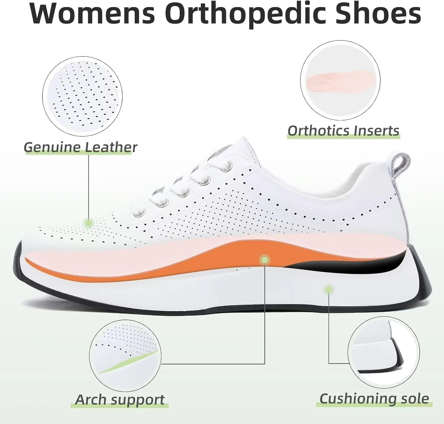 Women's Orthopedic Leather Dress Walking Shoes: Comfortable Shoes with Arch Support for Plantar Fasciitis, Casual Flat Feet Supportive Fashion Sneakers for Foot and Heel Pain Relief