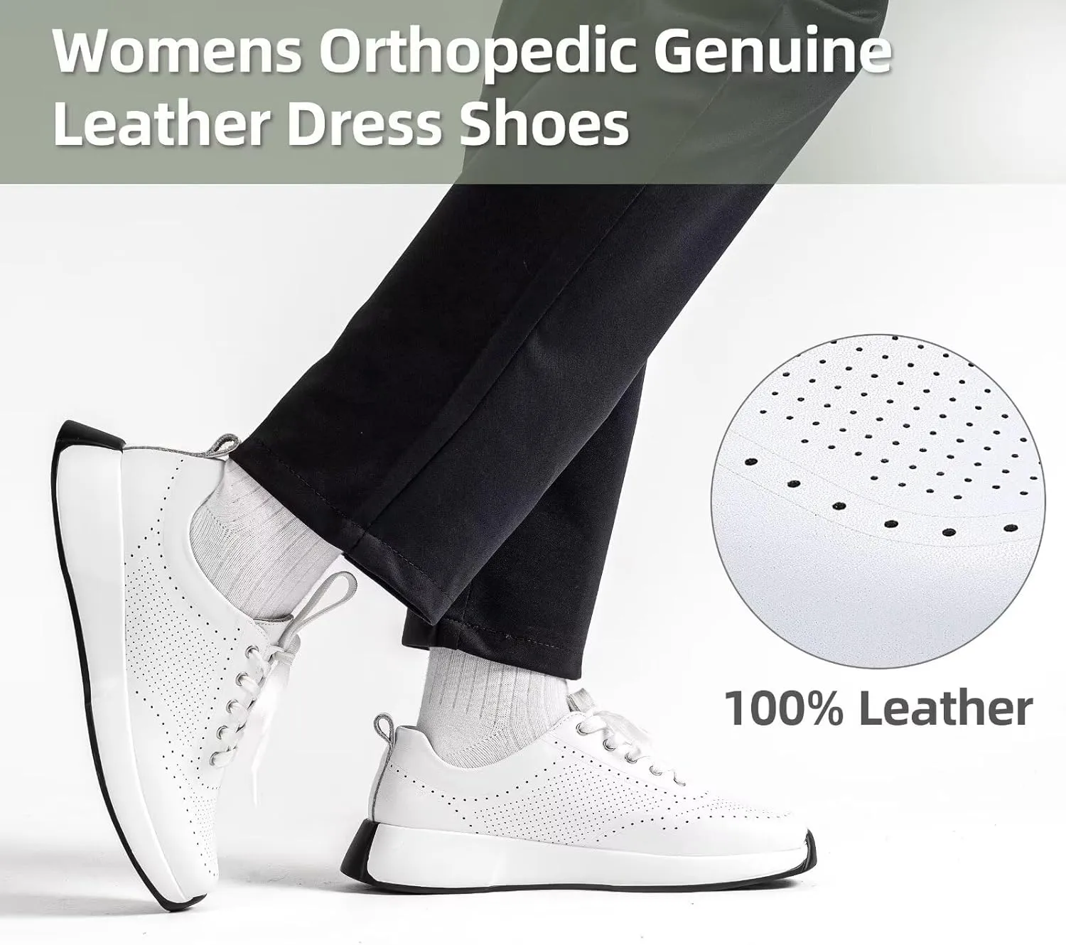 Women's Orthopedic Leather Dress Walking Shoes: Comfortable Shoes with Arch Support for Plantar Fasciitis, Casual Flat Feet Supportive Fashion Sneakers for Foot and Heel Pain Relief