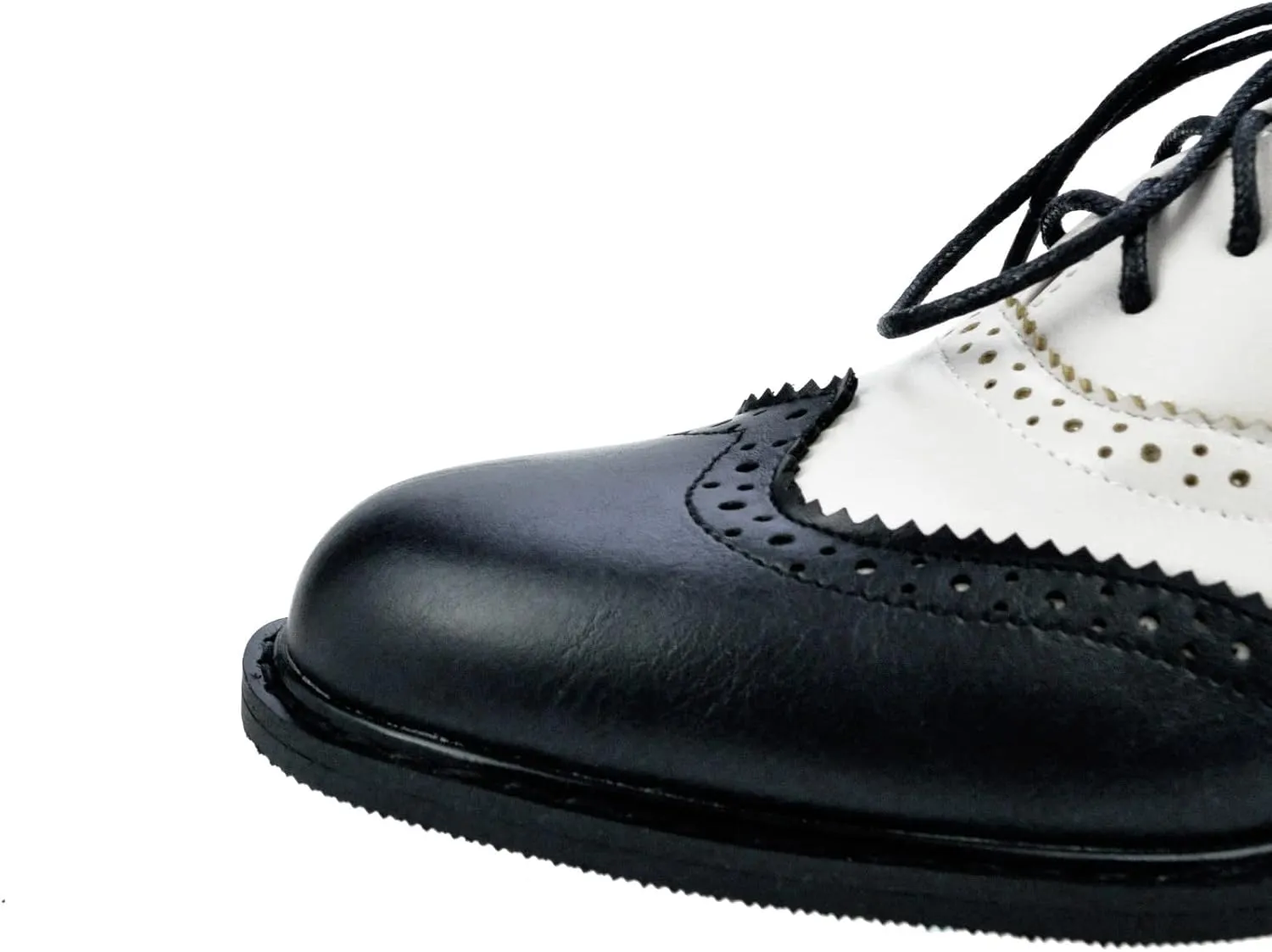 Womens Oxfords Black and White Wingtip Chunky Heeled Patent Leather Vintage Brogue Lace Up Two Tone Saddle Shoes