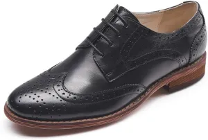 Women's Perforated Classic Lace-up Oxfords Brogue Wingtip Round Toe Derby Saddle Leather Shoes for Women Girls Lady Wife