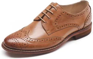 Women's Perforated Classic Lace-up Oxfords Brogue Wingtip Round Toe Derby Saddle Leather Shoes for Women Girls Lady Wife