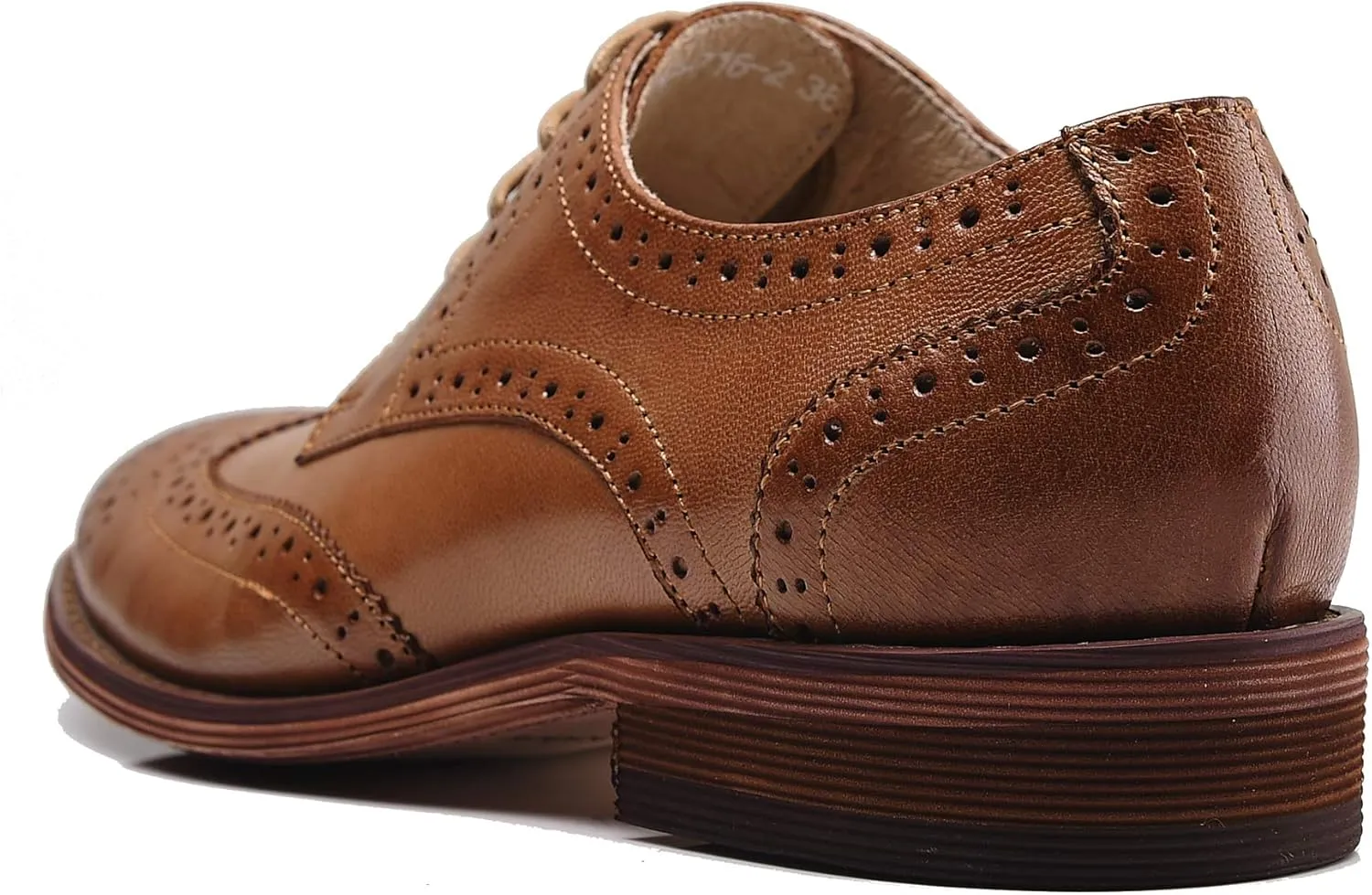 Women's Perforated Classic Lace-up Oxfords Brogue Wingtip Round Toe Derby Saddle Leather Shoes for Women Girls Lady Wife