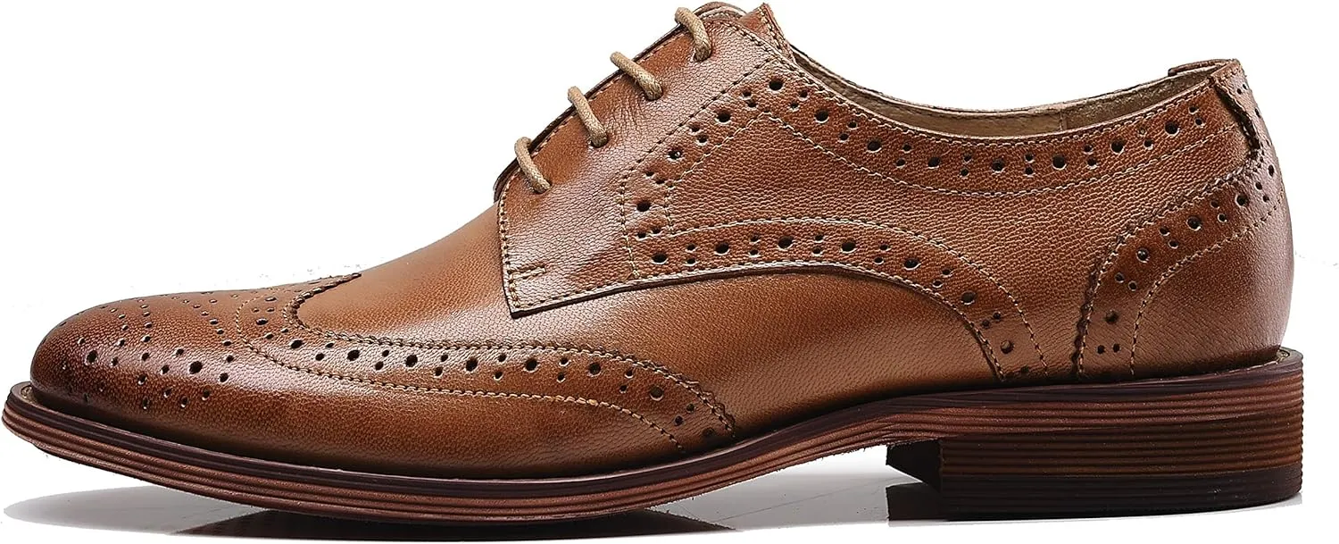 Women's Perforated Classic Lace-up Oxfords Brogue Wingtip Round Toe Derby Saddle Leather Shoes for Women Girls Lady Wife
