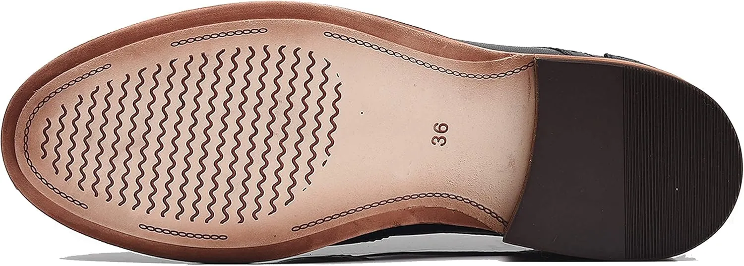 Women's Perforated Classic Lace-up Oxfords Brogue Wingtip Round Toe Derby Saddle Leather Shoes for Women Girls Lady Wife