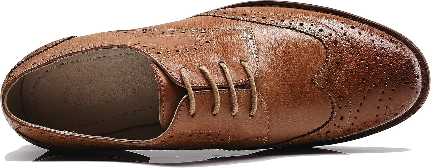Women's Perforated Classic Lace-up Oxfords Brogue Wingtip Round Toe Derby Saddle Leather Shoes for Women Girls Lady Wife