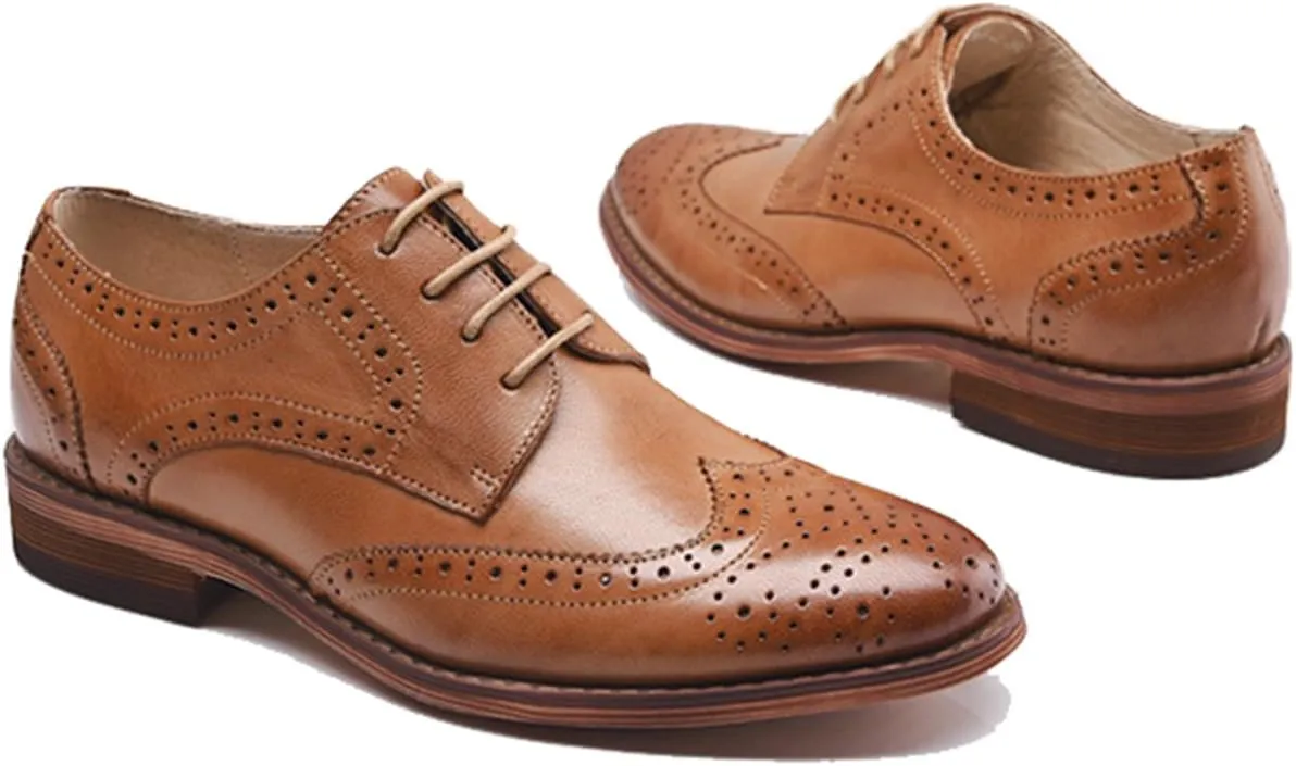 Women's Perforated Classic Lace-up Oxfords Brogue Wingtip Round Toe Derby Saddle Leather Shoes for Women Girls Lady Wife