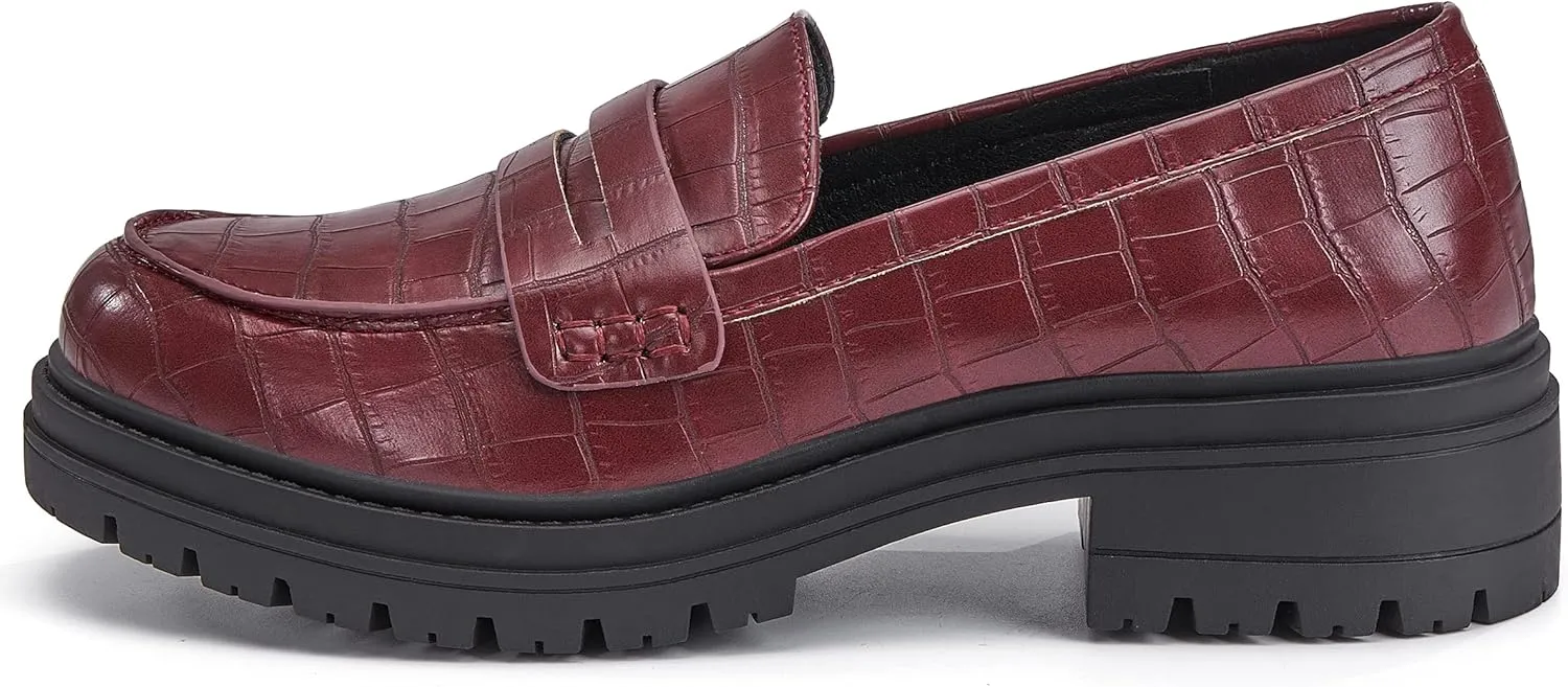 Women's Platform Penny Loafers Comfort Chunky Heel Slip On Business Work Dress Shoes