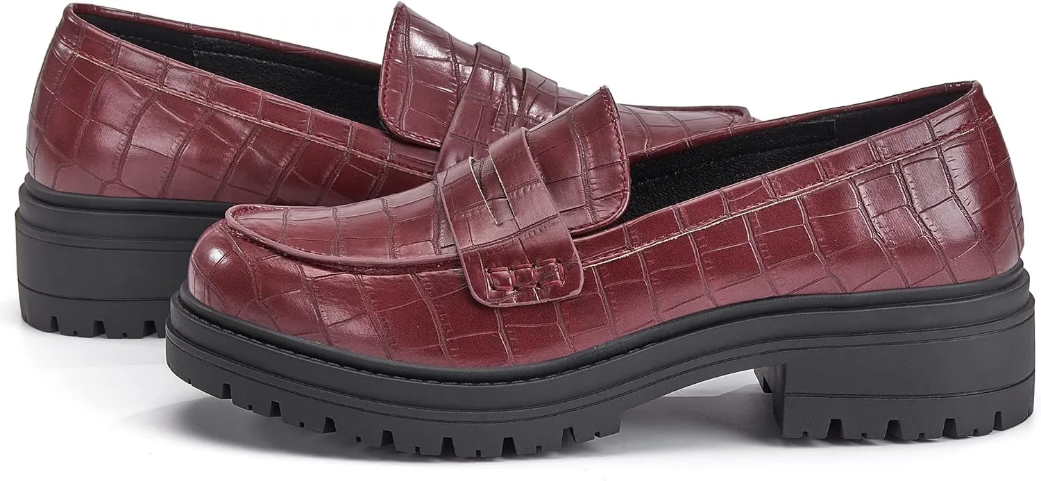 Women's Platform Penny Loafers Comfort Chunky Heel Slip On Business Work Dress Shoes