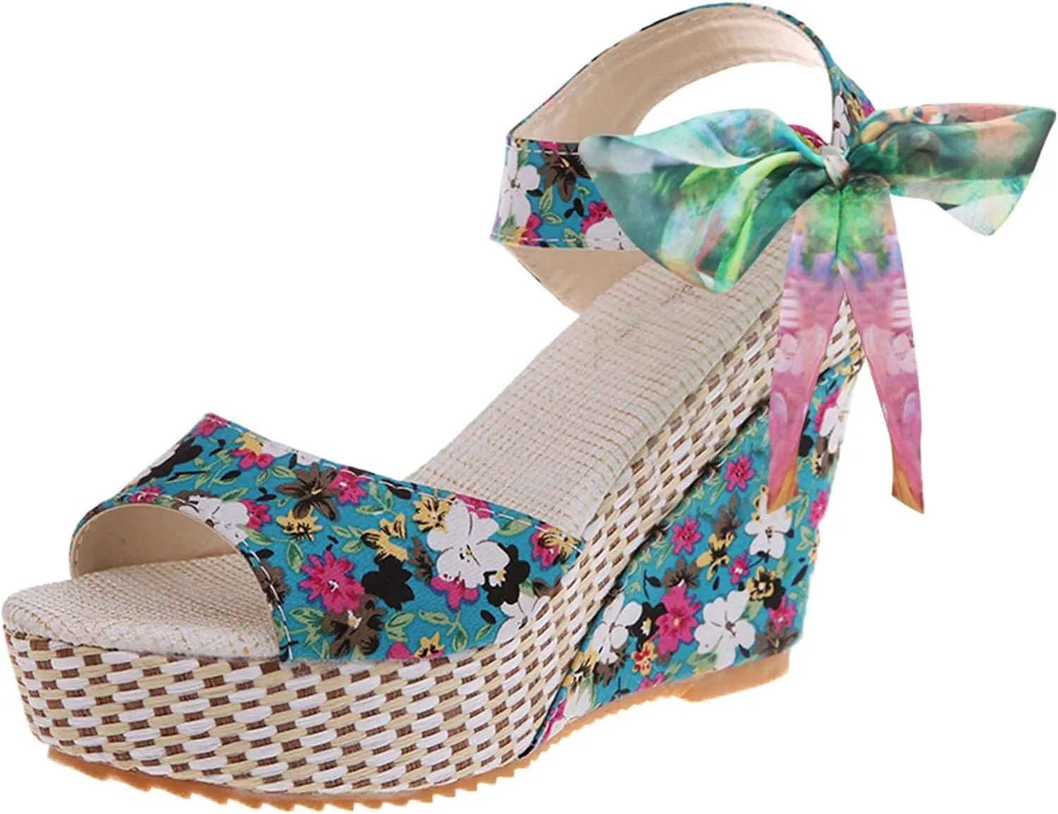 Women's Platform Sandals Wedge Open Toe Ankle Strap Lace Wedding Bridesmaid Shoes Bohemia Wide Width Summer Dressy