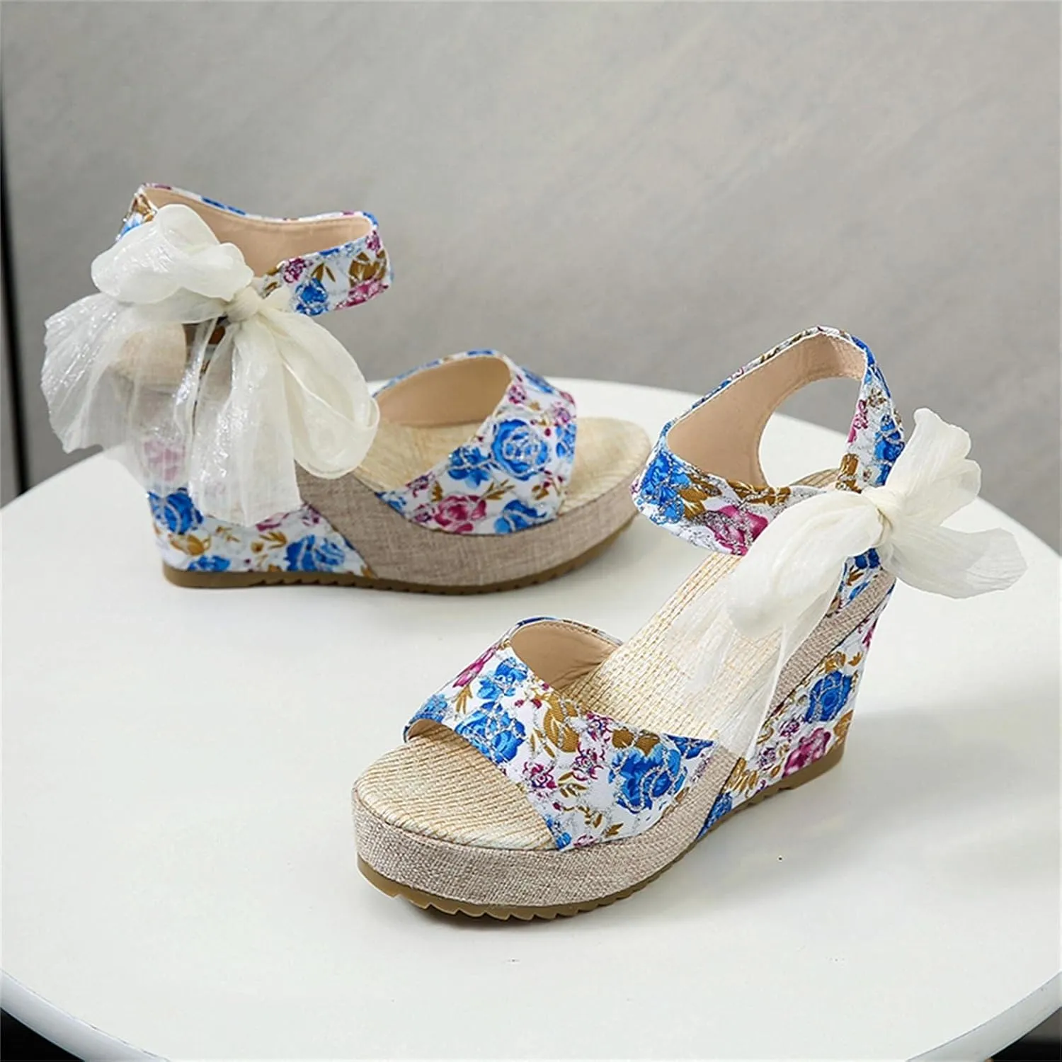Women's Platform Sandals Wedge Open Toe Ankle Strap Lace Wedding Bridesmaid Shoes Lightweight Summer Dressy Casual Close Toe