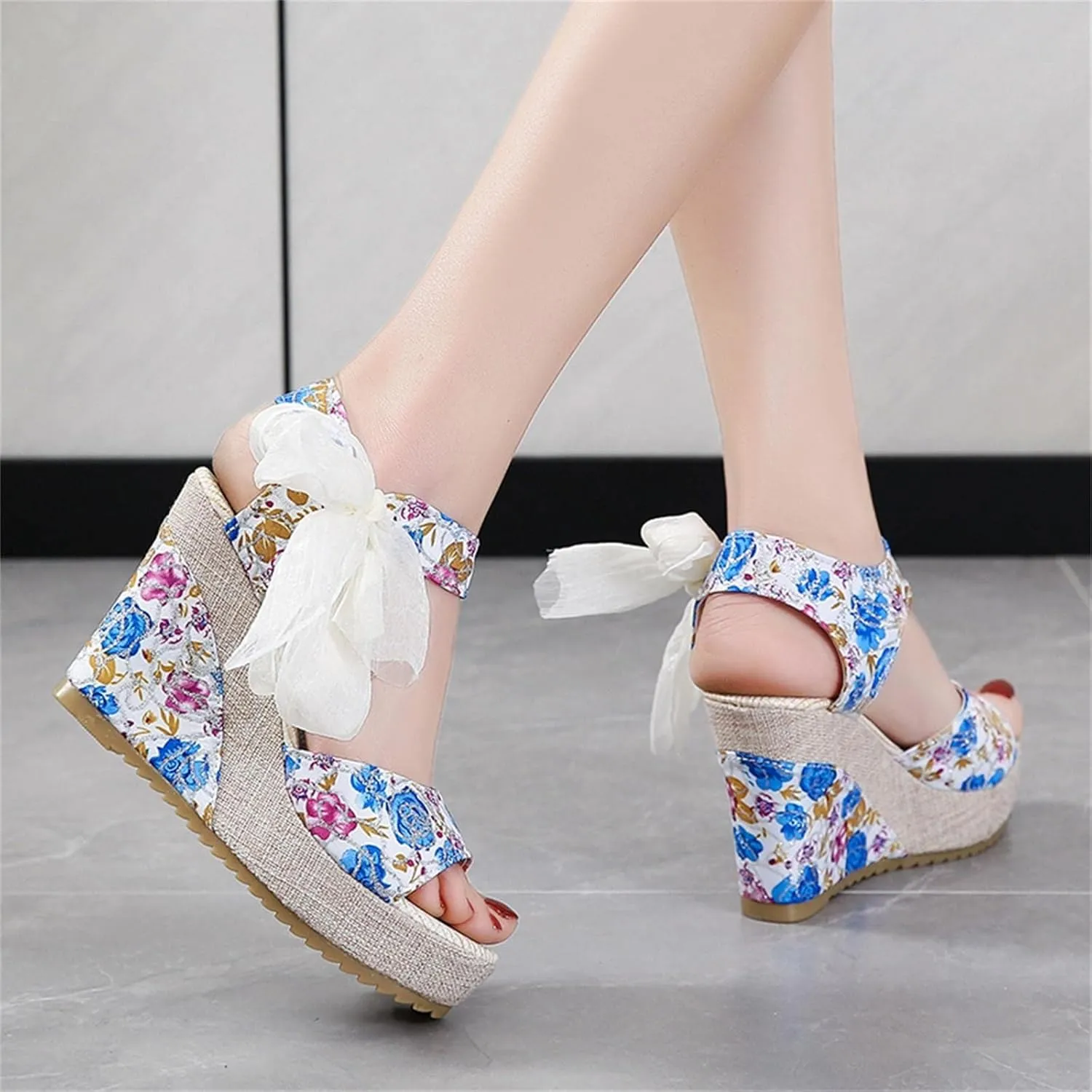 Women's Platform Sandals Wedge Open Toe Ankle Strap Lace Wedding Bridesmaid Shoes Lightweight Summer Dressy Casual Close Toe