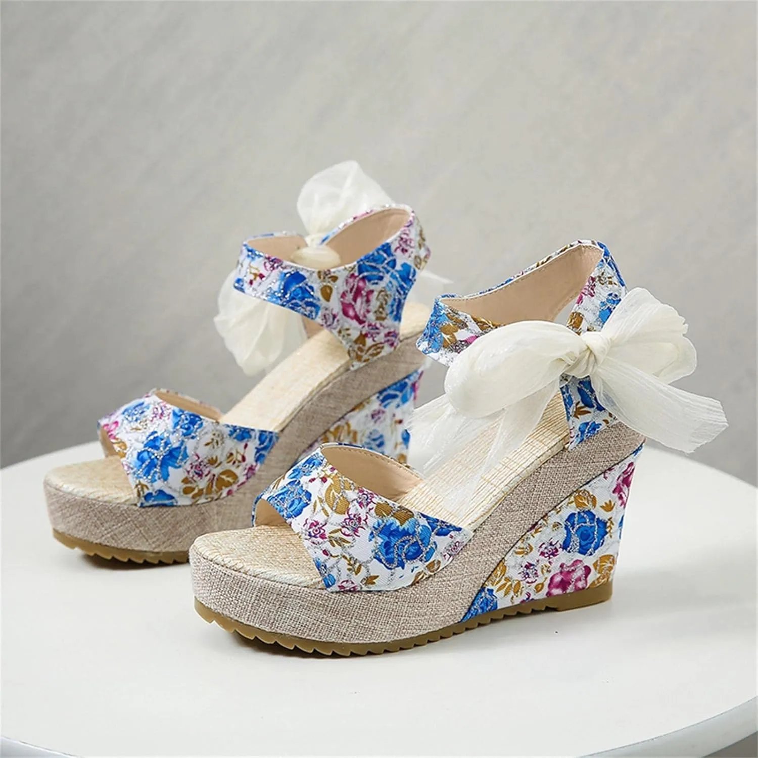 Women's Platform Sandals Wedge Open Toe Ankle Strap Lace Wedding Bridesmaid Shoes Lightweight Summer Dressy Casual Close Toe