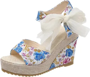 Women's Platform Sandals Wedge Open Toe Ankle Strap Lace Wedding Bridesmaid Shoes Lightweight Summer Dressy Casual Close Toe