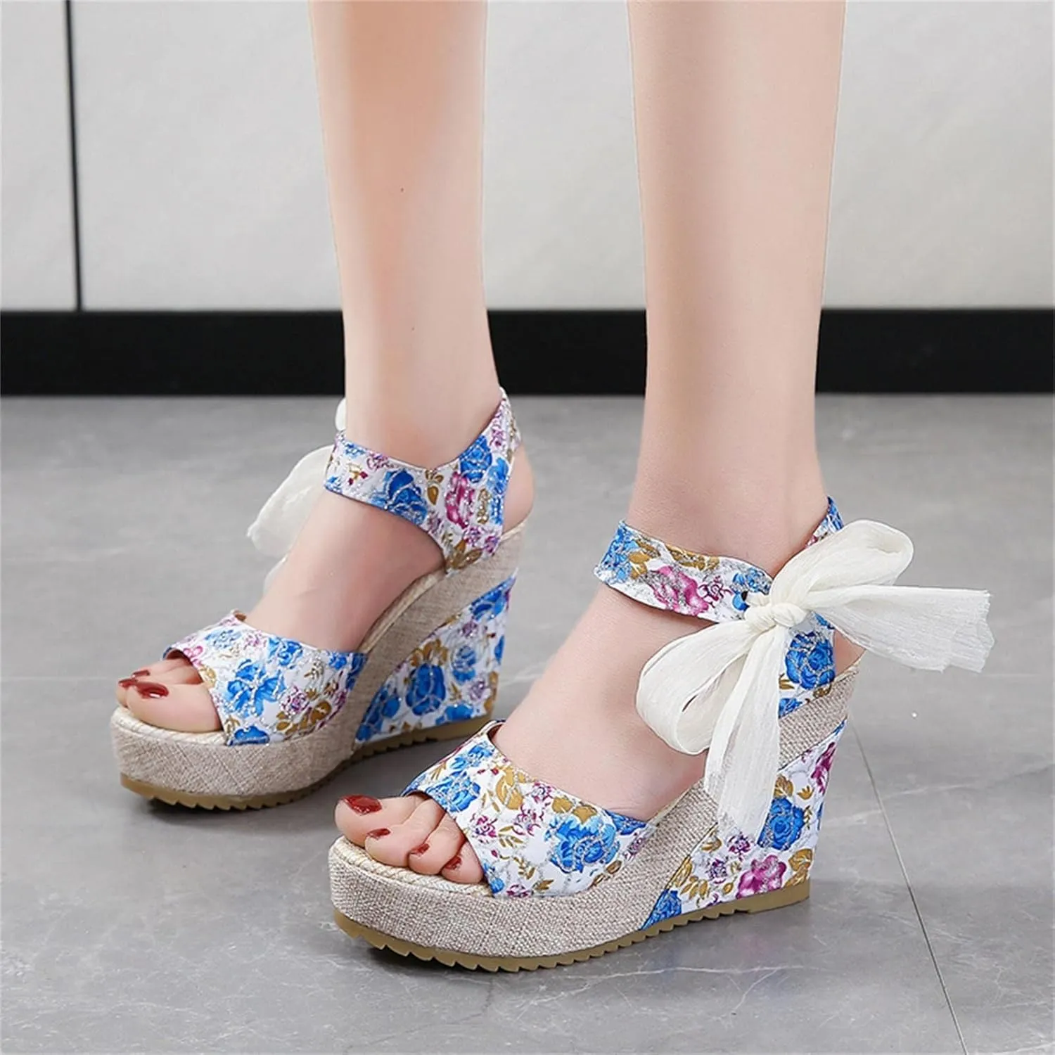 Women's Platform Sandals Wedge Open Toe Ankle Strap Lace Wedding Bridesmaid Shoes Lightweight Summer Dressy Casual Close Toe