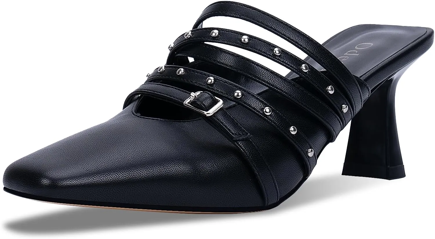 Women's Rivet Kitten Heel Closed Toe Buckle Mules Dress Shoes