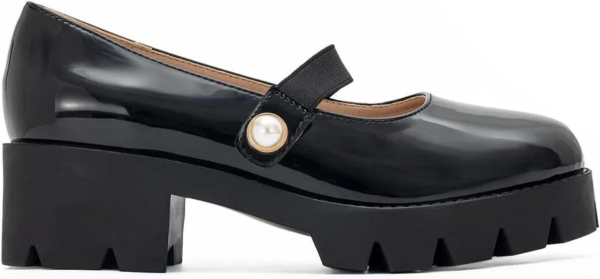 Women's Round Toe Ankle Strap Mary Janes Platform Low Heel Chunky Pumps Oxford Dress Shoes
