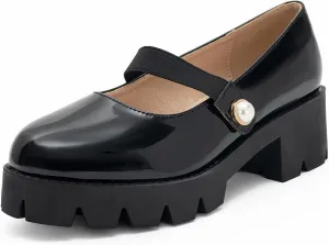 Women's Round Toe Ankle Strap Mary Janes Platform Low Heel Chunky Pumps Oxford Dress Shoes