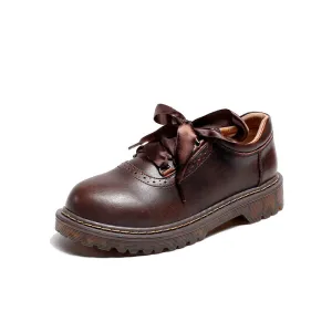 Womens Round Toe Retro Lace Up Flats Comfortable Oxford Shoes