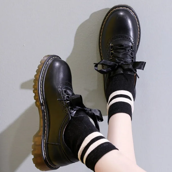 Womens Round Toe Retro Lace Up Flats Comfortable Oxford Shoes