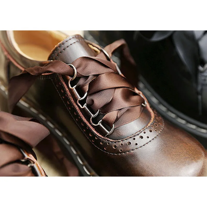 Womens Round Toe Retro Platform Lace Up Oxford Shoes