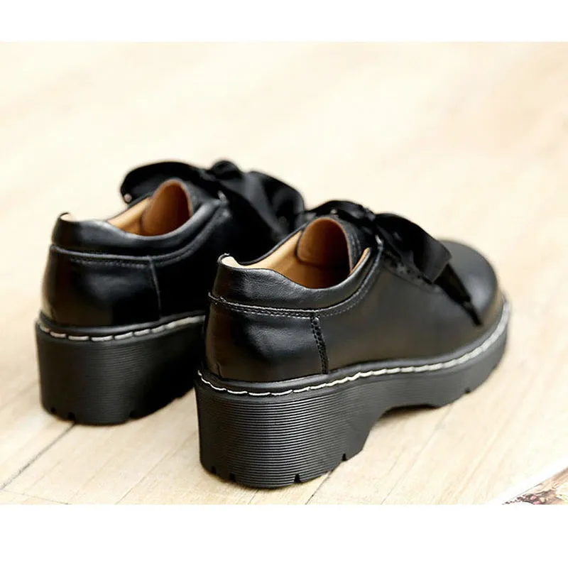 Womens Round Toe Retro Platform Lace Up Oxford Shoes