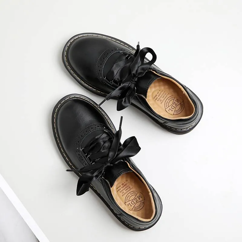 Womens Round Toe Retro Platform Lace Up Oxford Shoes