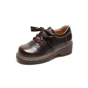 Womens Round Toe Retro Platform Lace Up Oxford Shoes
